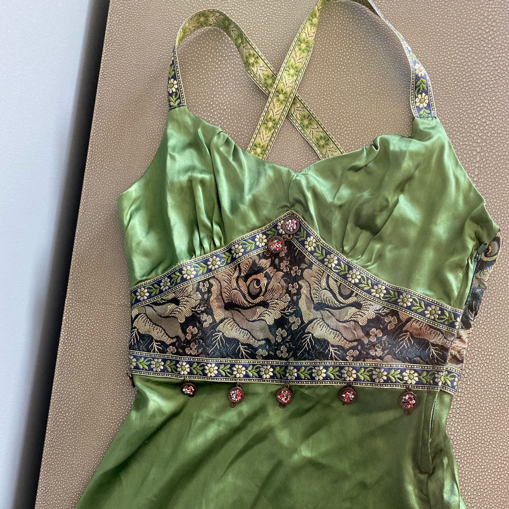 Ginger Blue Designer silk top p xs gorgeous